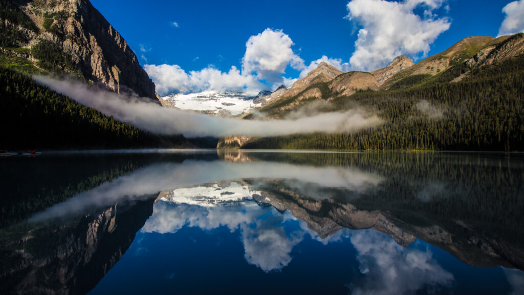 Lake Louse Clear with Clouds in the Middle